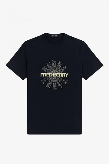 Navy Fred Perry Graphic Men's T Shirts | PH 1666FDNM